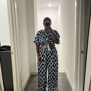 SHEIN Black and Blue Patterned Jumpsuit